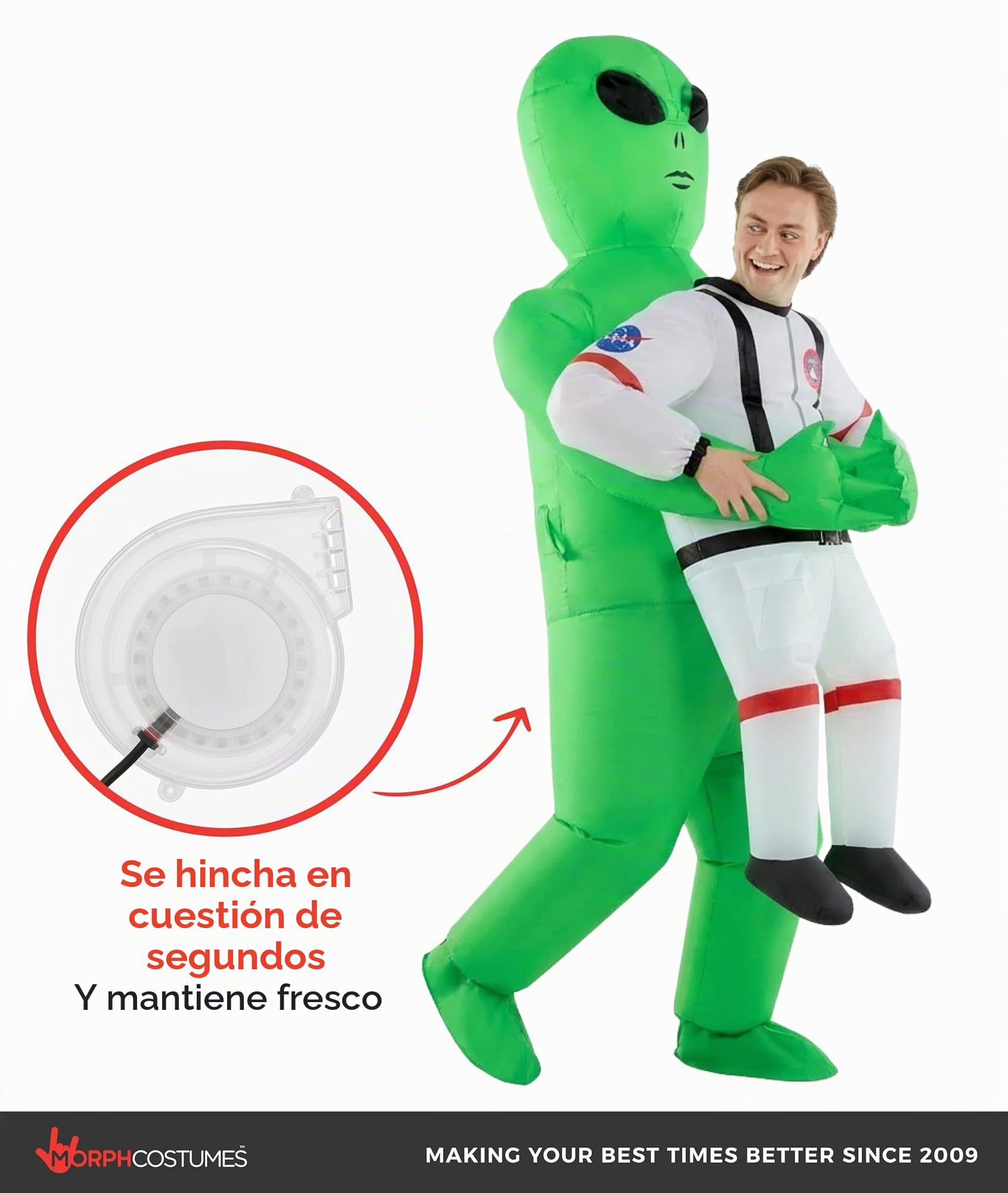 Morph Disfraz Alien Hinchable Adulto, Disfraz Halloween Hombre | Traje Inflable Blanco de Alien, Ventilador Integrado, Se Infla en Segundos, Perfecto para Halloween, Siempre un Éxito