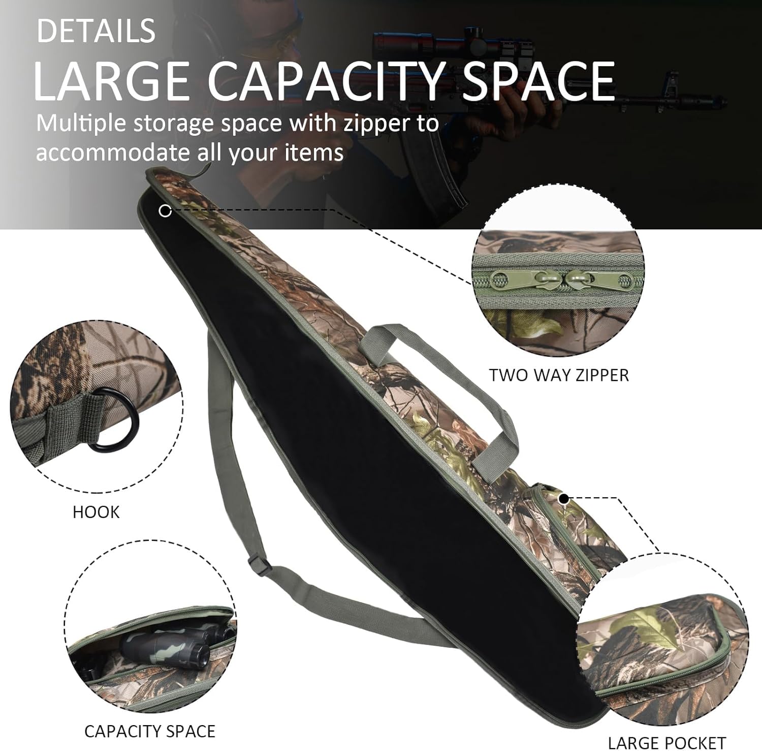 Soft-Rifle-Case Gun-Bag Shotgun case with Accessory Pockets Adjustable Shoulder for Rifle Carrying Case Storage and Transport Black 44/48/52 In