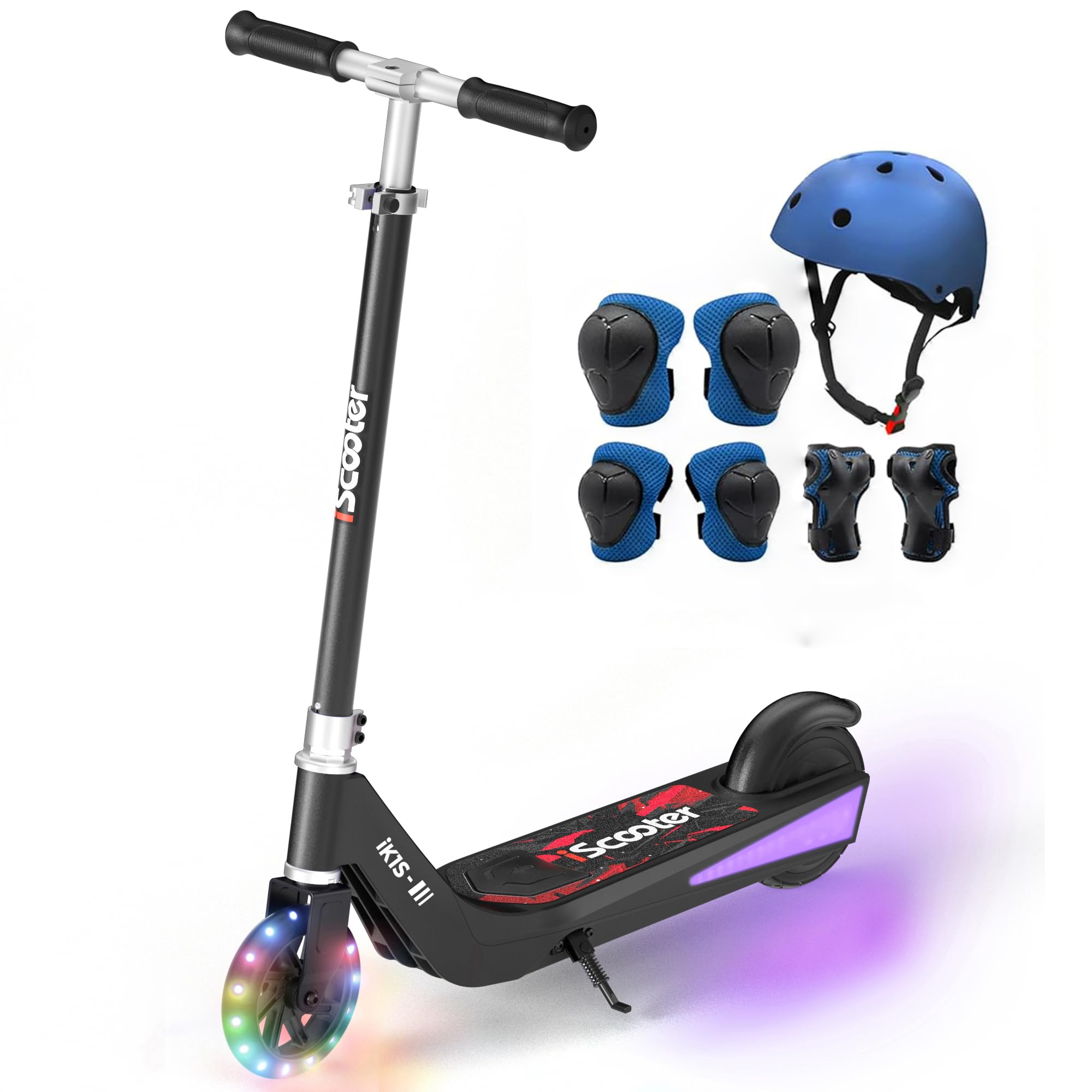 iScooter Kids Electric Scooter with LED Front Wheels, iK1S Electric Scooters for Kids Ages 6-10, 7KM Range,15KM/H,Colorful LED Lights,3.5H Quick Charge,Height Adjustable,Lightweight E-Scooter