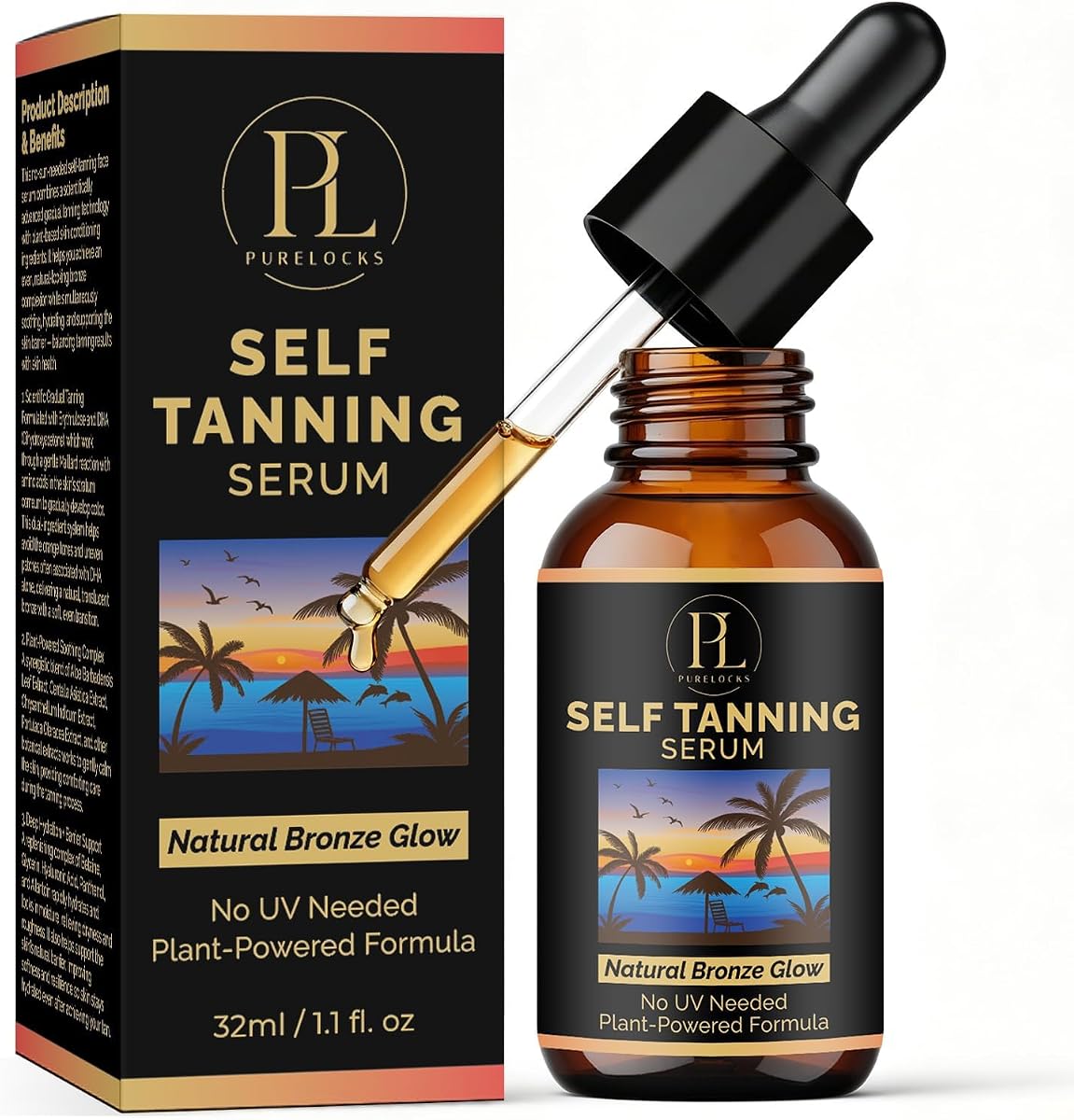 Self Tanning Drops for Face and Body, Customizable Bronzing Drops to Add to Moisturizer or Lotion, Hydrating Sunless Fake Tan with Hyaluronic Acid and Aloe. 1.10 Fl Oz