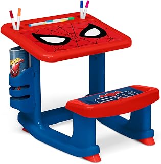 Delta Children Spider-Man Draw & Play Desk with 10 Markers & Coloring Pages - Kids Art Station for Ages 2+, Blue