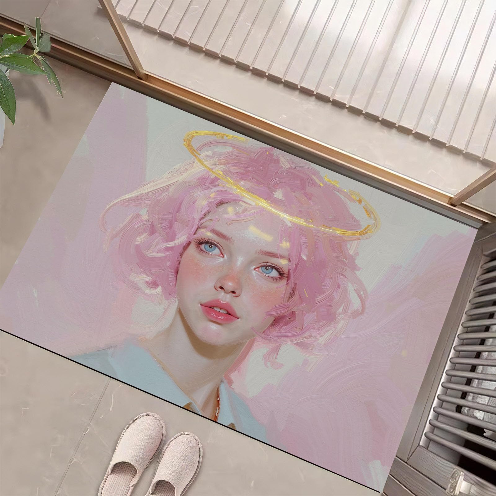 Paillasson d'entrée 80x120cm design visage d'ange pour sublimer votre couloir ou balcon