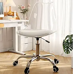 Cadeira de rodinhas moderna pequena e sem braços, cadeira ergonômica transparente, cadeira giratória ajustável para escritório, casa, maquiagem, espaço pequeno, quarto de cama (transparente)