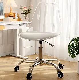 Cadeira de rodinhas moderna pequena e sem braços, cadeira ergonômica transparente, cadeira giratória ajustável para escritório, casa, maquiagem, espaço pequeno, quarto de cama (transparente)