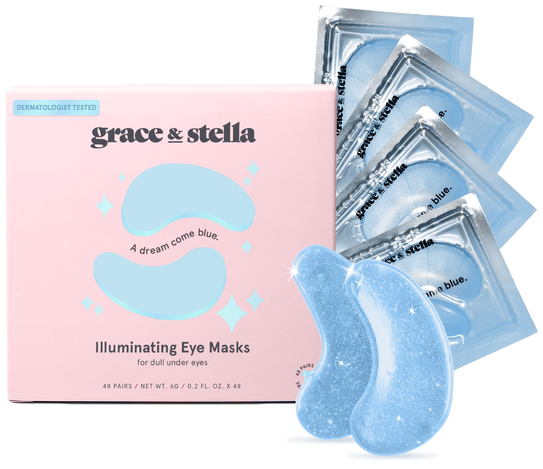 Grace & Stella Under Eye Mask - Reduce Dark Circles, Puffy Eyes, Undereye Bags, Wrinkles - Gel Under Eye Patches, Vegan Cruelty-Free Self Care by grace and stella (48 Pairs, Blue) Blue (48 Pairs)