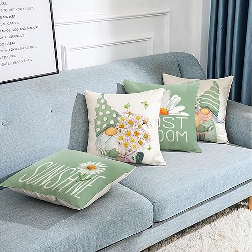 Miniatura 3 de All Smiles Juego de 4 fundas de almohada de primavera verde para exteriores, 22 x 22 pulgadas, fundas decorativas de verano, decoración del hogar,