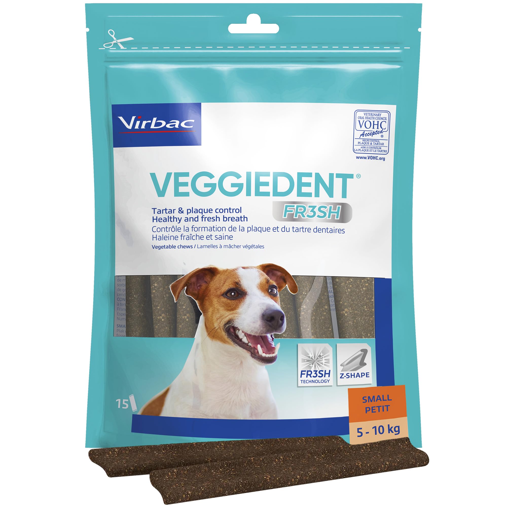 VirbacVeggiedent FR3SH Dental Chews for Small Dogs 5-10kg - Helps Clean Teeth & Freshen Breath. X15 Chews