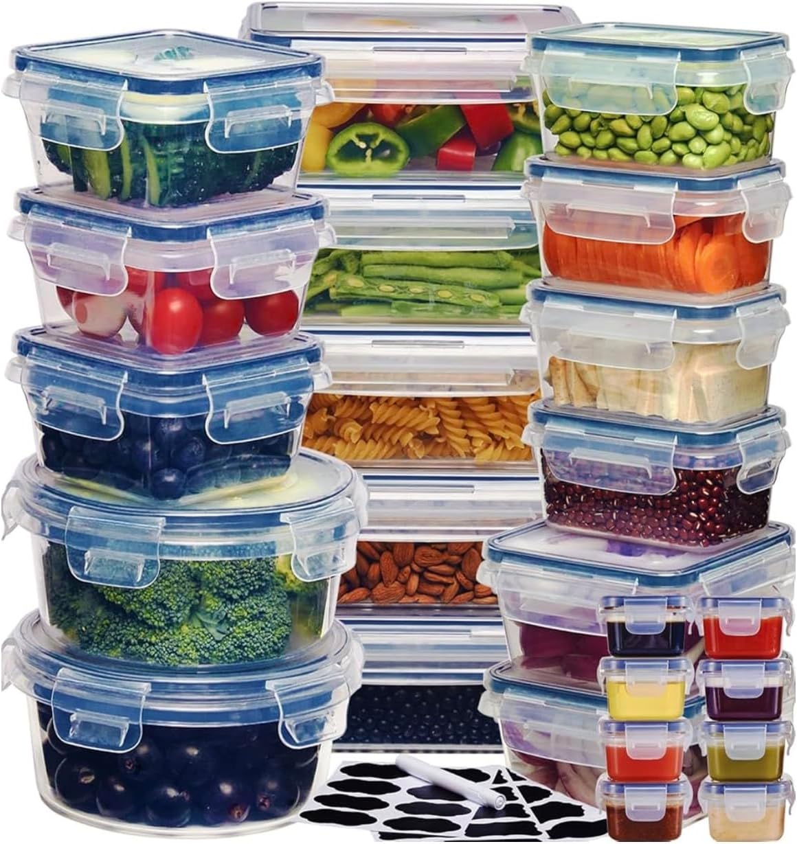 48Pcs Food Storage Container Set kitchen organizers Meal Prep Containers Lock Lids Reusable Plastic Lunch Box Snack Salad Containers 24 Boxes and 24 Lid
