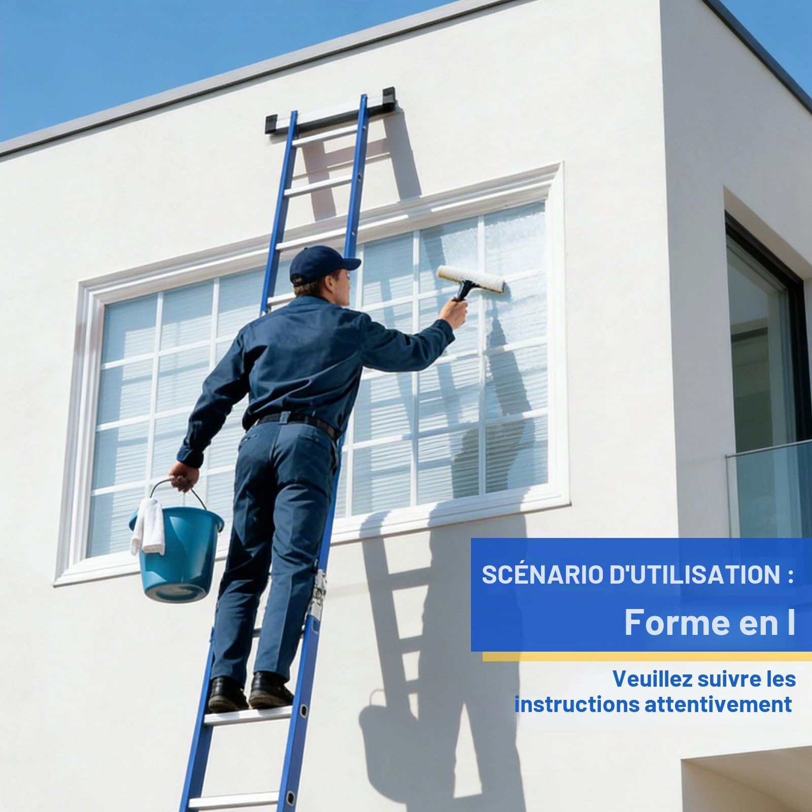 Échelle Multifonction en Aluminium 6 en 1 sans Plateforme Bleu | 4 x 4 Marches, Echelle Pliante 464 cm sans Plateforme, Échelle Polyvalente, Escabeau Pliable, Charge Maximale 150 kg