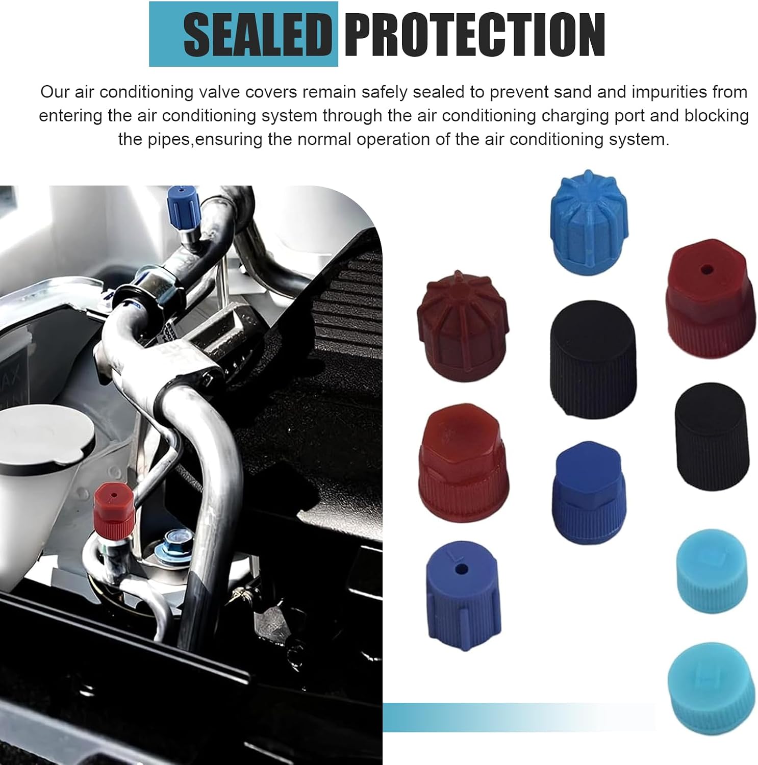 26PCS R12 R134a AC Caps for Car, 10 Size Air Conditioning Port Covers, Car AC System Charging Port Caps for Air Conditioning Service, Universal High and Low AC Caps Car Accessories