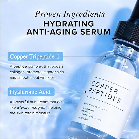 GHK-Cu Copper Peptide Serum, Anti Aging Serum, Peptides Serum For Face, Peptide Moisturiser | Hydrates, Firms Skin & Reduces Fine Lines | For Dullness & Dry Skin