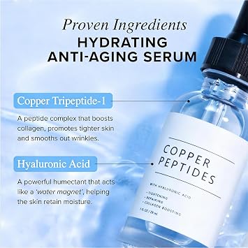 GHK-Cu Copper Peptide Serum, Anti Aging Serum, Peptides Serum For Face, Peptide Moisturiser | Hydrates, Firms Skin & Reduces Fine Lines | For Dullness & Dry Skin