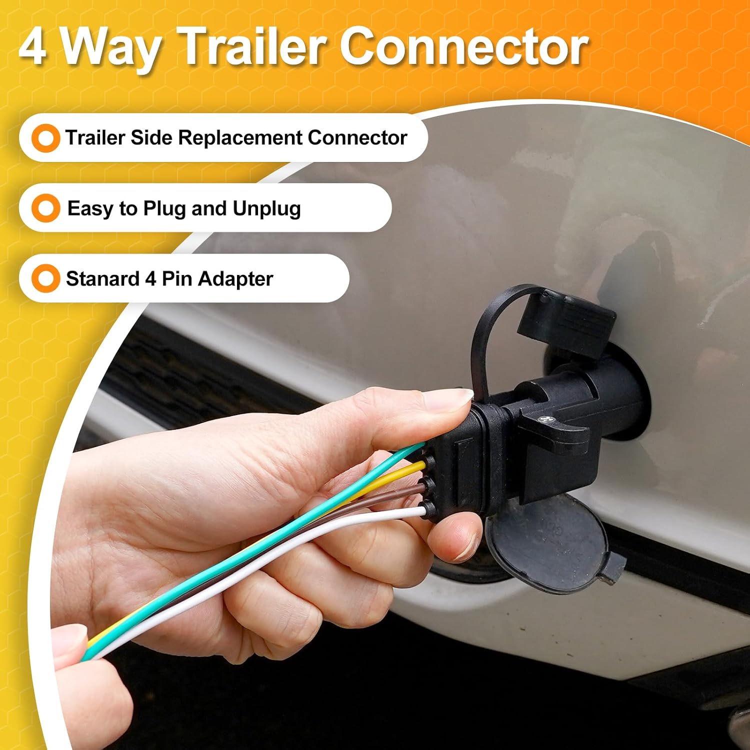4 Pin Trailer Connector (2 Pack), 50 Inch 16 AWG 4 Way Male Trailer Light Plug with Dust Cover, Trailer Side Replacement Connector 4 Wire Pure Copper Trailer Wiring Harness Extension
