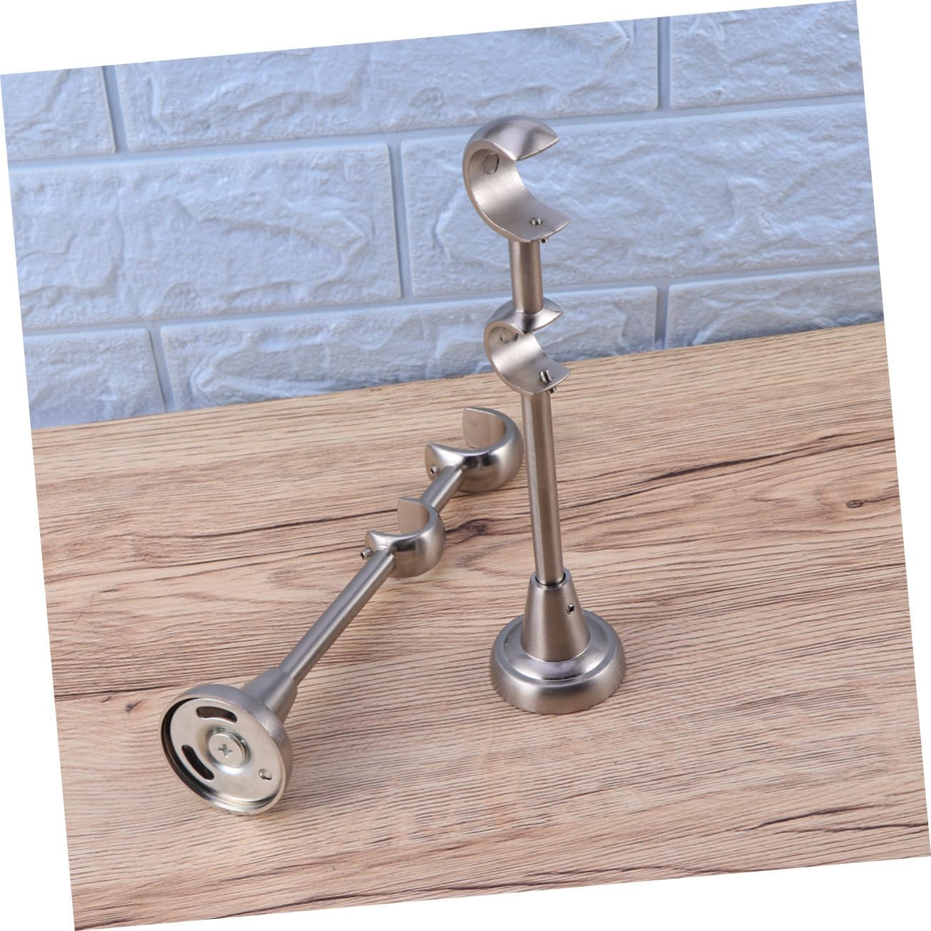 GARVALON 2 Pack Silver Double Curtain Rod Bracket 20mm/25mm Diameter Iron Pole Holder for Windows