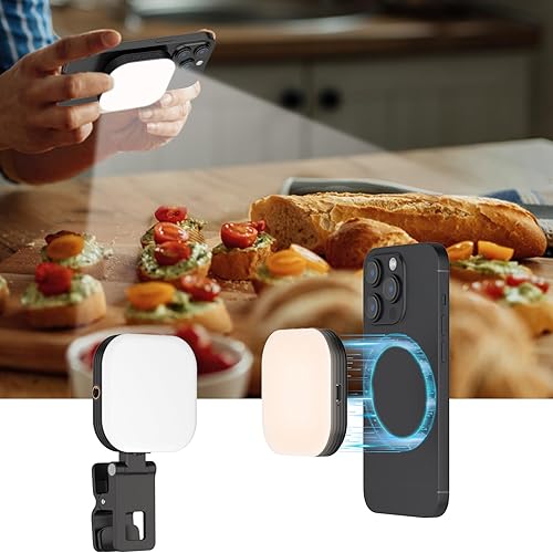 LUXSURE Luz magnética para selfie, luz para iPhone recargable con clip, luz para selfie para teléfono Magsafe con 3 modos de color, anillo de luz