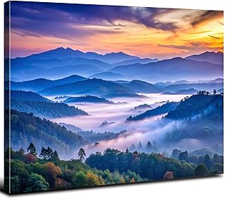 Sunset Blue Ridge Mountains Wall Art Bedroom Nature Forest Landscape Picture Wall Decor National Park Canvas Prints Foggy Forest Posters Modern Artwork for Living Room Bathroom Home Decoration 12x16"