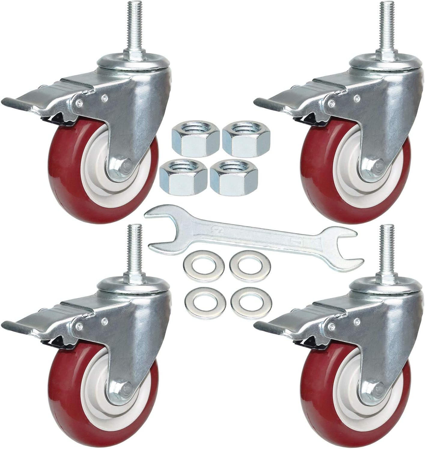 DICASAL 4 Inch Swivel Stem Casters Heavy Duty American Size UNC 1/2"-13x1-1/2"Stem Thread Wheels 360 Degree Durable Wheels Dual Safety Locks Castors with 1650 Lbs Capacity Pack of Four: Automotive