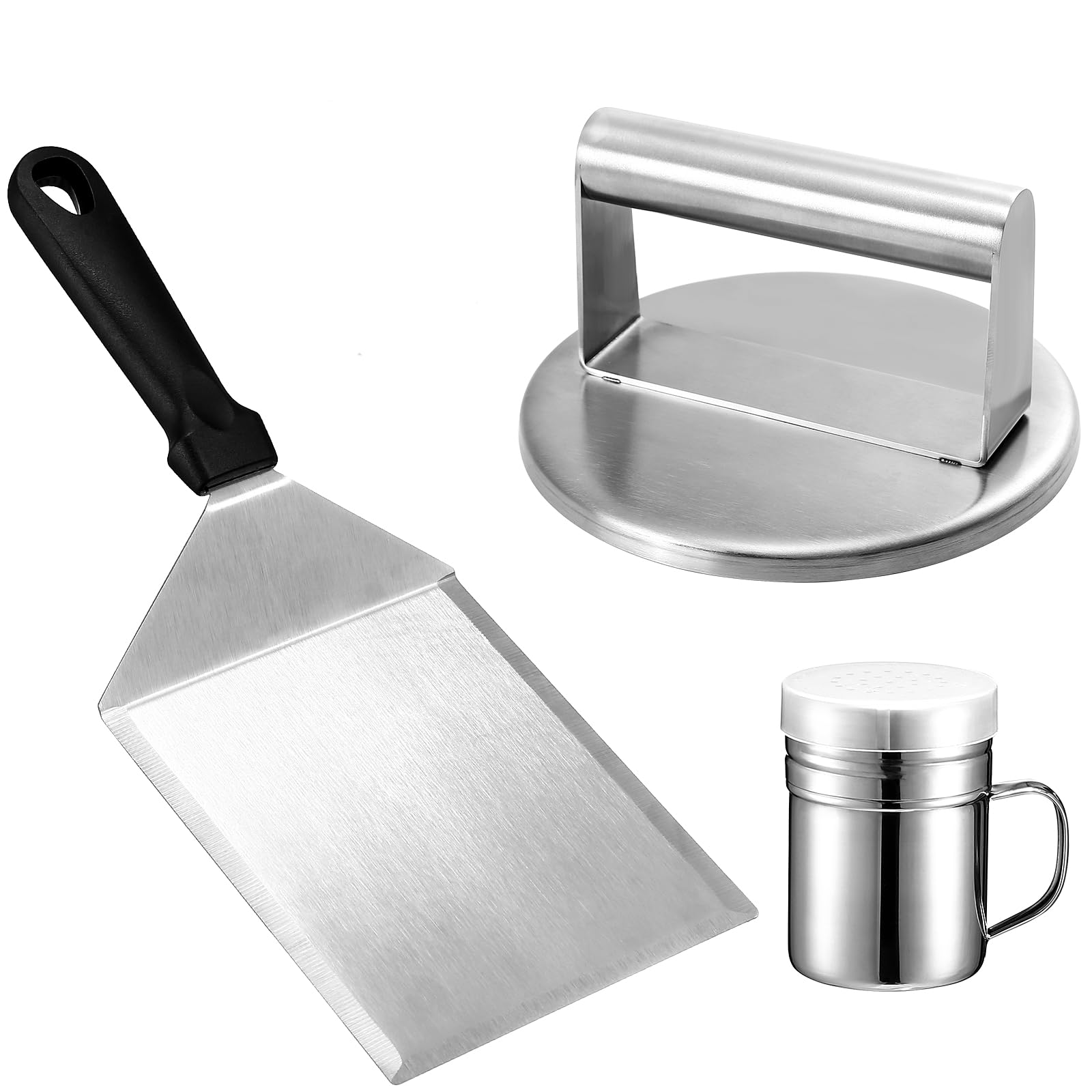 GWHOLESmashed Burger Kit,Stainless Steel Grill Spatula, Burger Patty Press Turner,Spice Pot Burger Smasher Griddle Accessories Kit for Flat Top Griddle Grill Cooking Gift Package