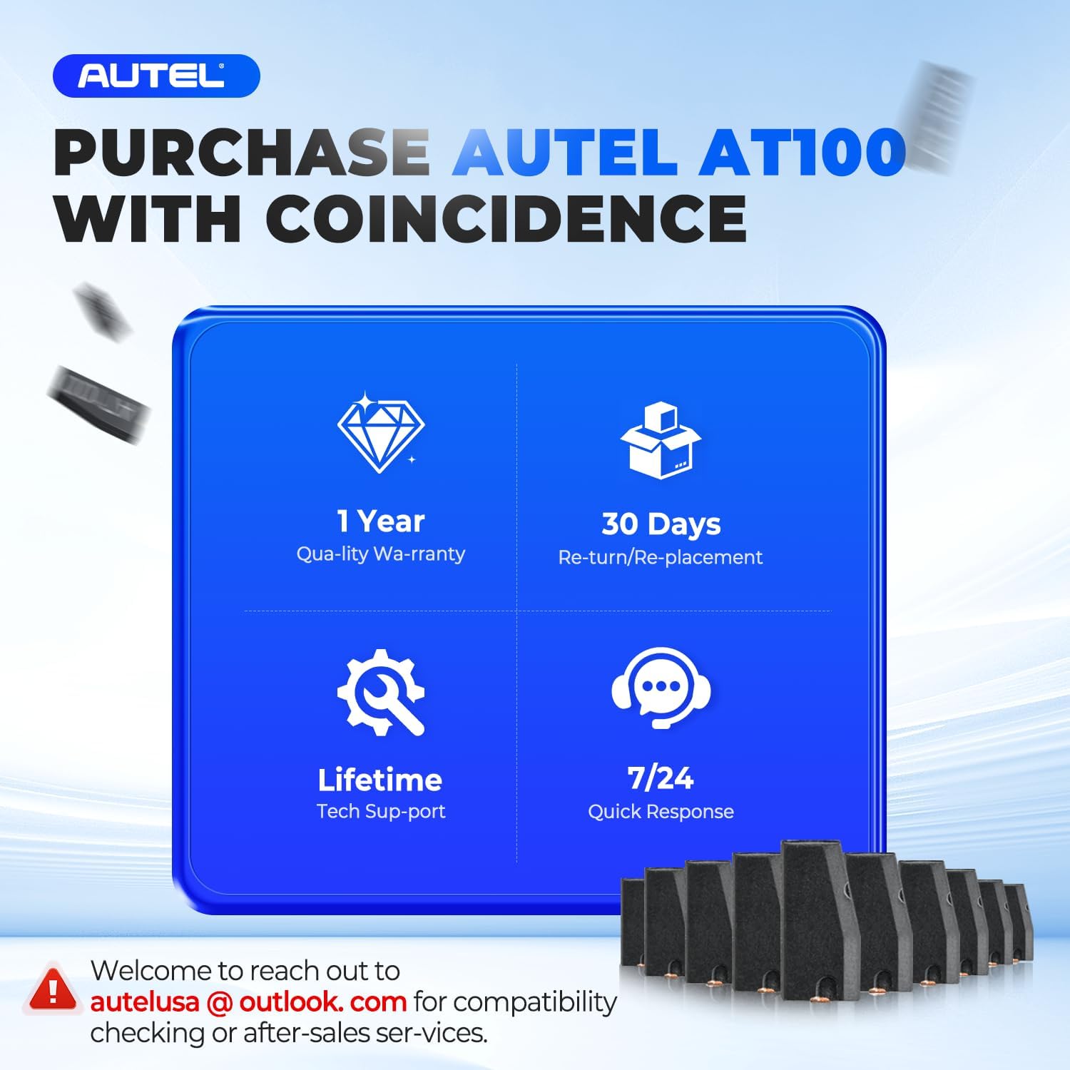 Autel AT100 Super Chip 2026, Transponder for ID11 ID12 ID13 ID46 ID47 ID48 ID49 ID4A ID4C ID5C ID4D ID64 ID8A ID8C MQB, Work with MaxiIM KM100 IM508 IM508S IM608 IM608 PRO 2 (10PCS/ Pack)
