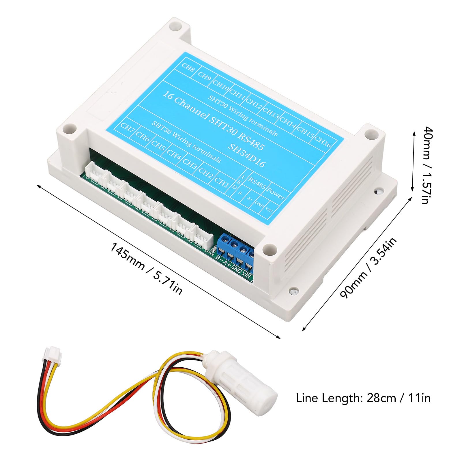 Módulo de Sensor de Humedad y Temperatura Tablero de Control de colector de 16 Canales Componente electrónico RTU DC 8~30V para medición de Temperatura Interior y Exterior