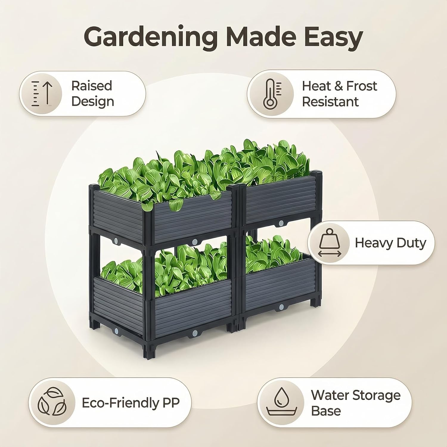 Raised Garden Bed with Legs Outdoor, Planter Raised Beds Kits with Drain Holes, Fruit Flowers Vegetables Standing Box(F)