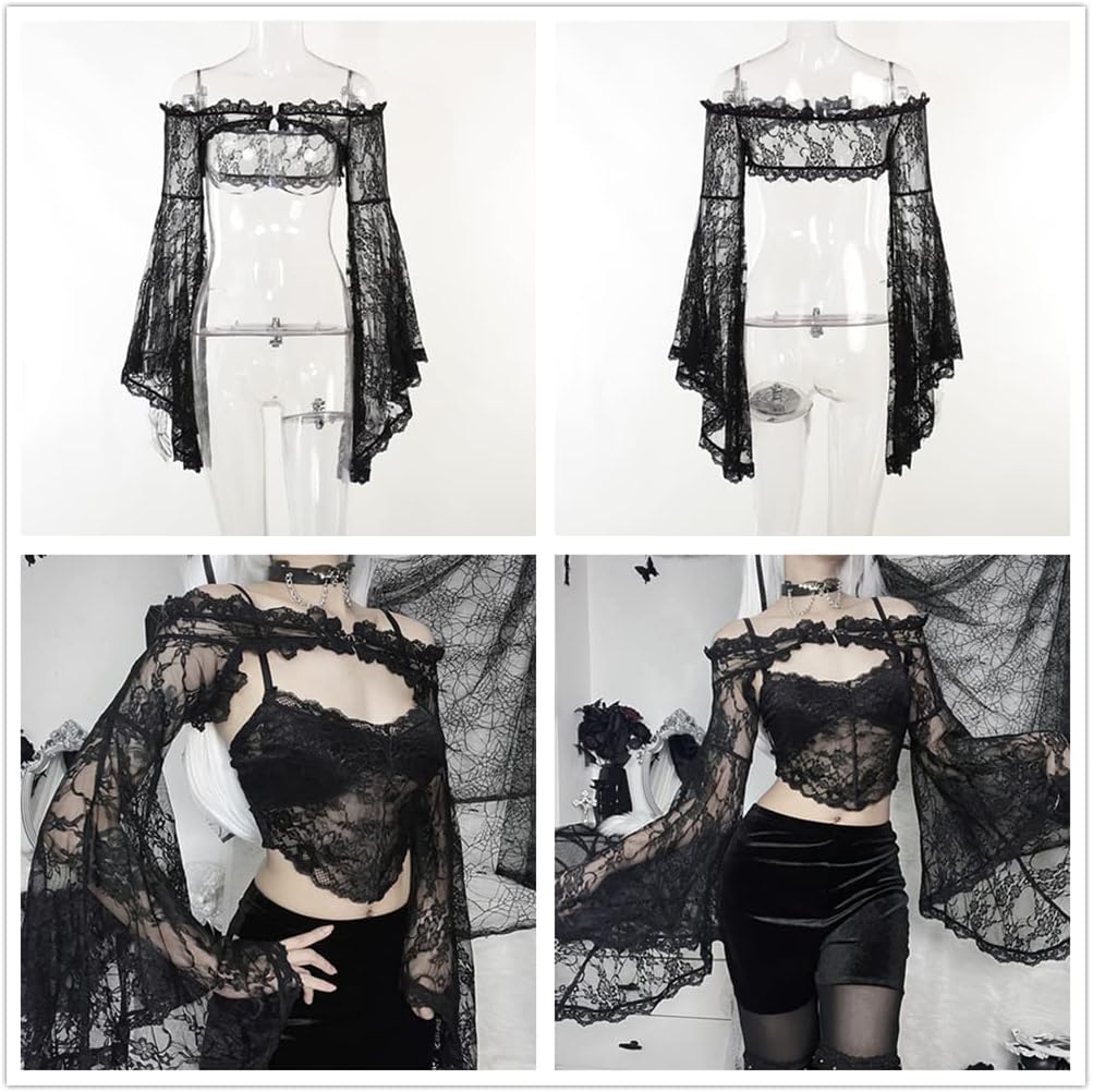 Goth Lace Shrug Fashion Trendy Crop Top Shrugs for Women