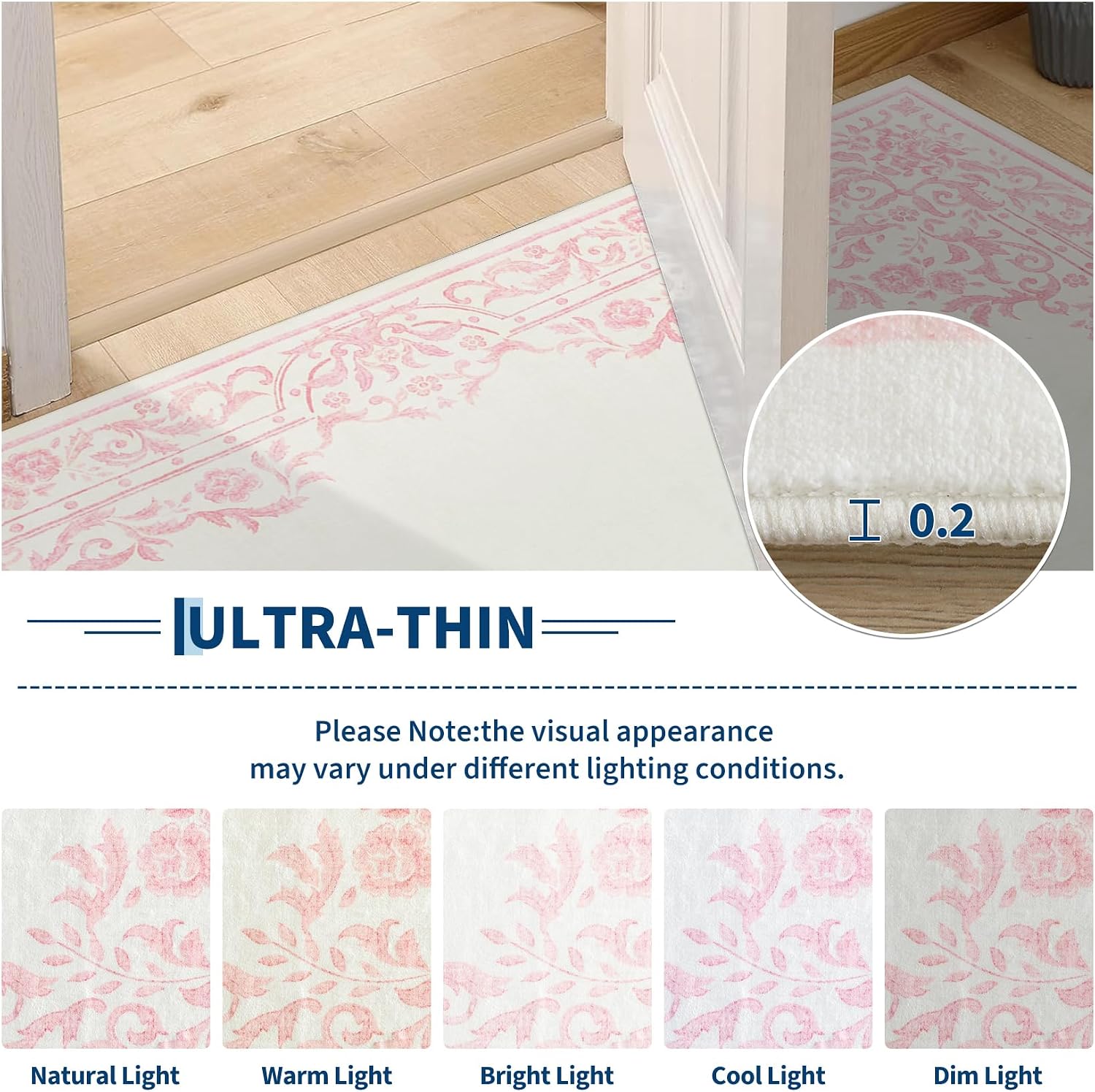 Garvee Rugs for Girls Bedroom Washable 5x7 Area Rug for Nursery Room, Non Slip Soft Low-Pile French Retro Floral Accent Throw Carpet for College Dorm Decor Kids Room Playroom, Pink