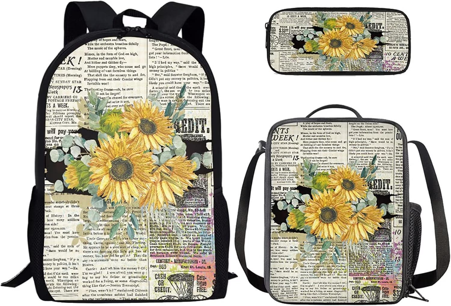 Cozeyat Butterflies Pattern Kids School Backpack Set of 3,Large Tops Bookbag with Insulated Lunch Box,Big Capacity Tops Pencil Case for Girls Kids School Supplies