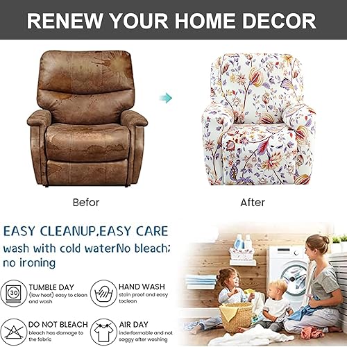 Vista 100 de Eco-Ancheng Fundas reclinables de 4 piezas, fundas para sillas reclinables, fundas elásticas para sofá reclinable, fundas ajustables antideslizantes