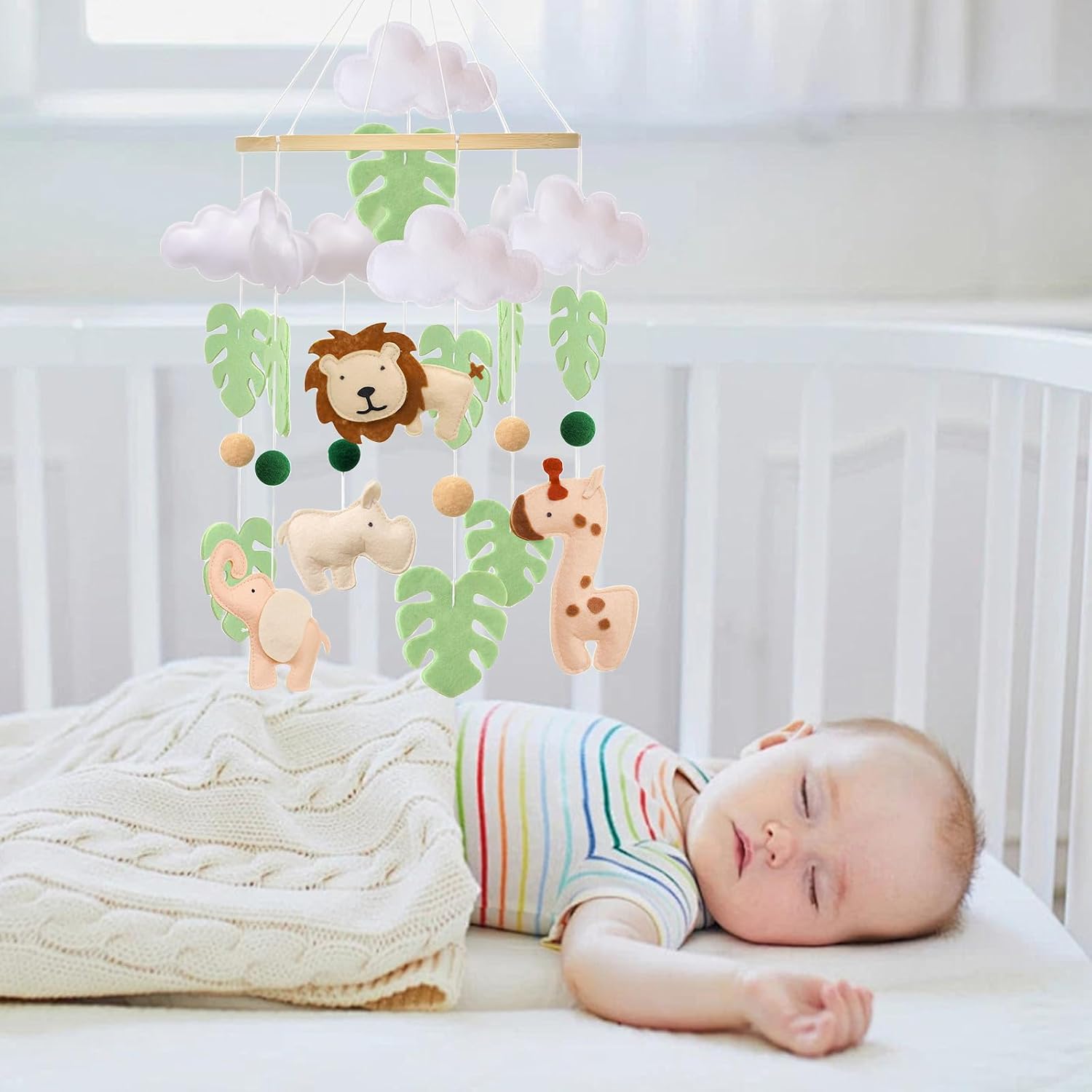 Baby Mobile for Crib - Felt Animals, Lion, Giraffe, Elephant, A Handmade Gender Neutral Cloud Crib Mobile for Boys and Girls