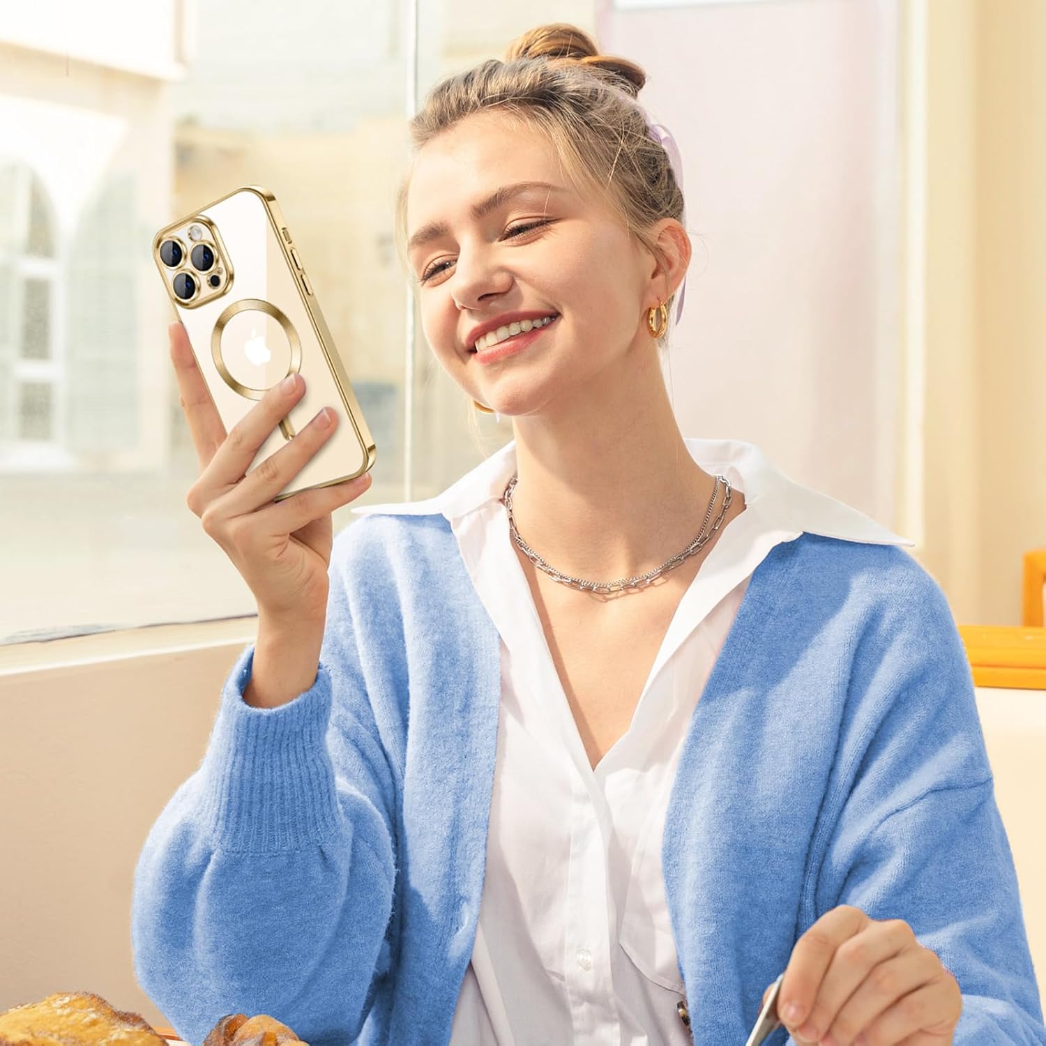 Hython Magnetic Clear for iPhone 13 Pro Case with Camera Lens Protector [Compatible with MagSafe] Luxury Plating Edge Slim Soft TPU Cover Protective Phone Case for iPhone 13 Pro 6.1", Gold - Image 6