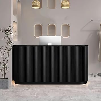 Beauty Salon Reception Desk, 80 inch Striped Decorative Reception Desk Retail Counter Reception Counter Commercial Retail Counter for Office Reception Salon, Ships in One Piece, Customized Logo