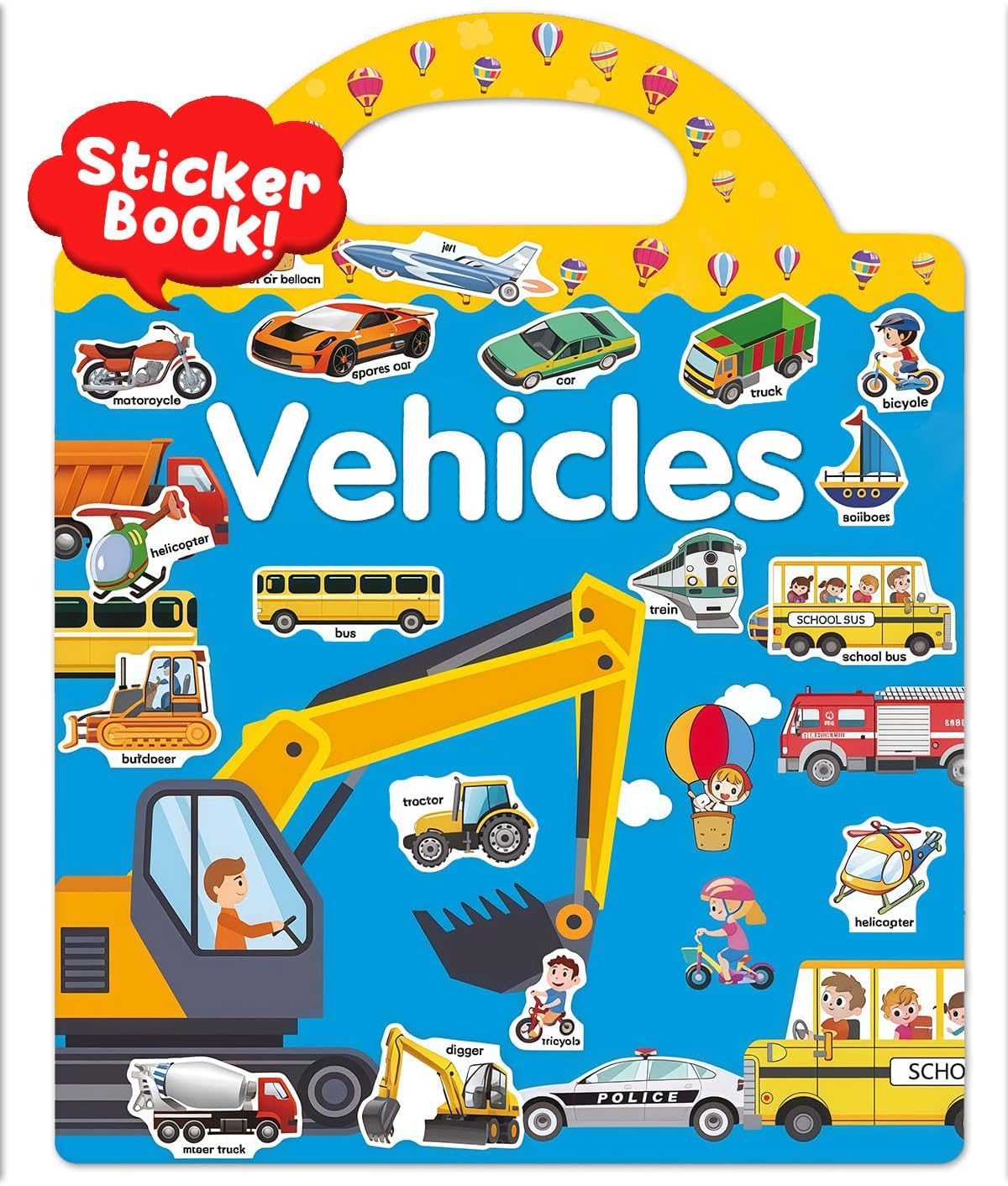 Reusable Sticker Book, Travel Stickers for Kids, Waterproof Sticker Books, Crafts Activities for Toddlers 3 4 5 Year Old, Vehicles