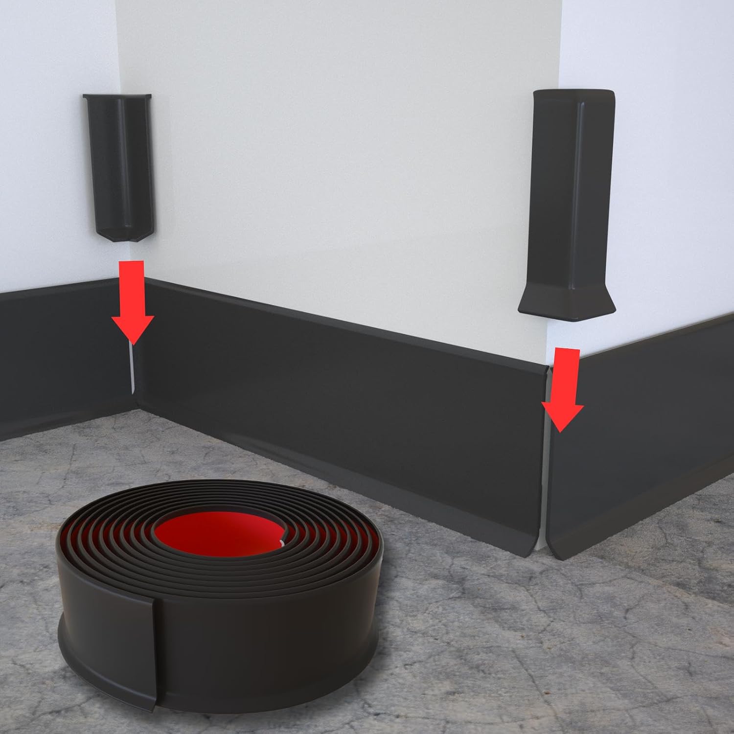 Baseboard Corner Blocks 4inch Height, Self Adhesive 3 Inside + 3 Outside Corners-Connector Between The Cove Base Wall Base Rubber Moulding Trim, Perfect Match for Our S100 Baseboard(Black) | Includes 3 inside and 3 outside corners; designed to connect cove base wall base trim and match GAMZAU S100 baseboard