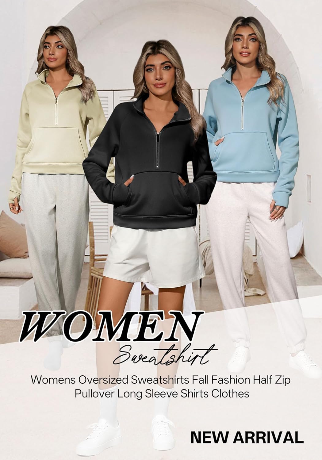 GFU Womens Sweatshirt Half Zip Up Hoodie Oversized Mock Neck Fleece Pullover Sweater Long Sleeve Workout Tops Fall Clothes - Image 5