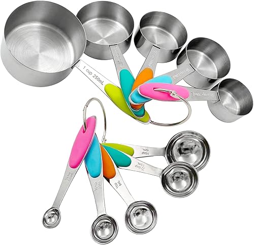 Juego de 10 tazas y cucharas medidoras de acero inoxidable, cuchara de café en polvo, cuchara medidora, cuchara, herramientas para hornear, taza disponible en Yaxa Venezuela