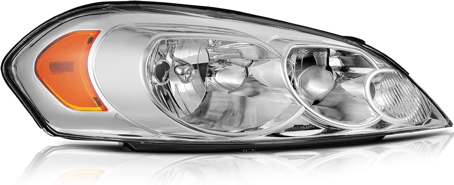 INEEDUP Chrome Housing Amber Reflector Clear Lens Headlight Assembly Pair For Chevy Impala 2006-2013, Limited 2014-2016, Monte Carlo 2006-2007