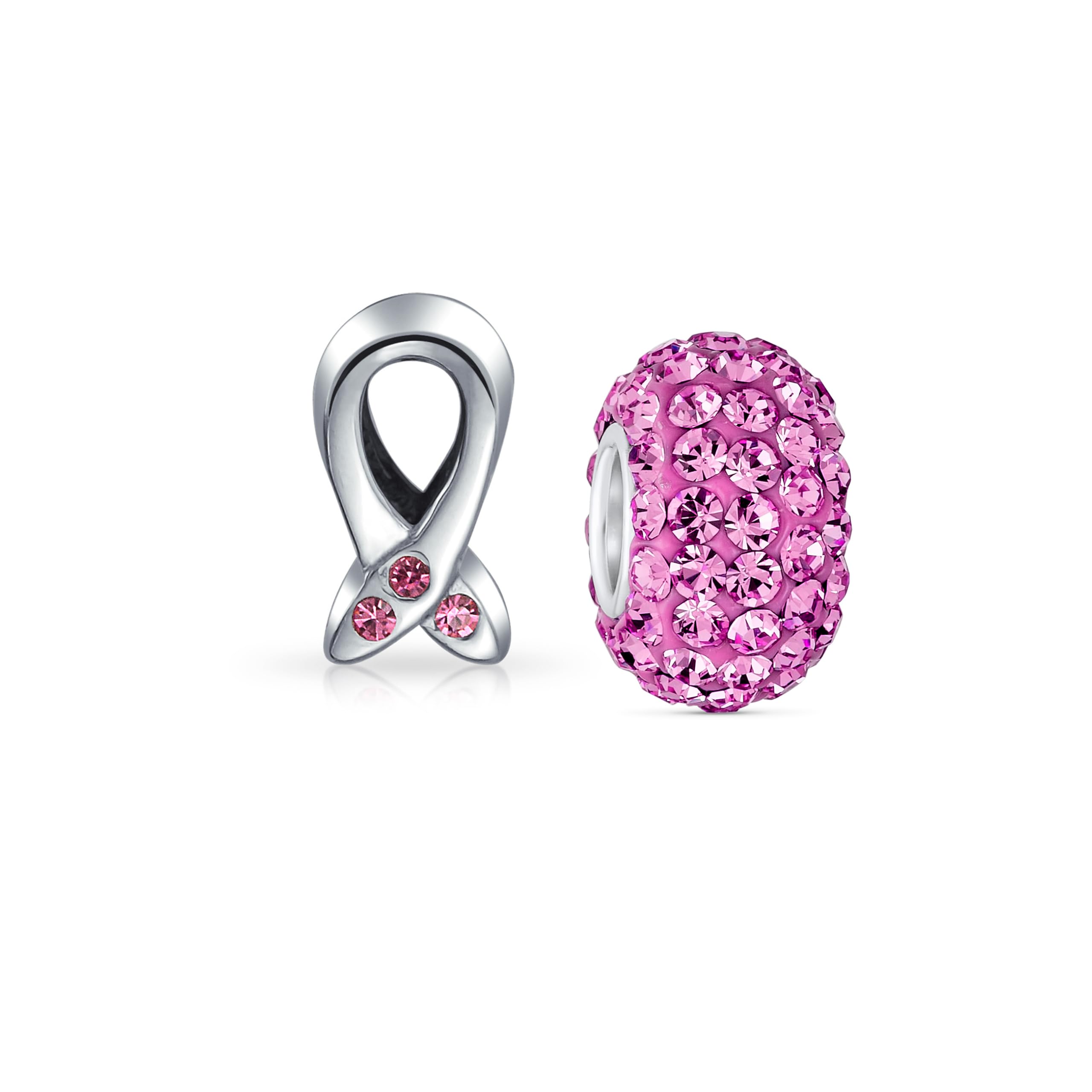 Cuentas de plata .925 para pulsera con cristal rosa de sutil brillo artesanal 6