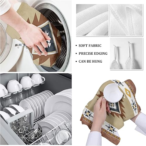 Miniatura 5 de Juego de 2 toallas de cocina y paños de cocina, Southwest America Tribal Totem Bohemio de 18 x 28 pulgadas, paños de cocina reversibles de algodón