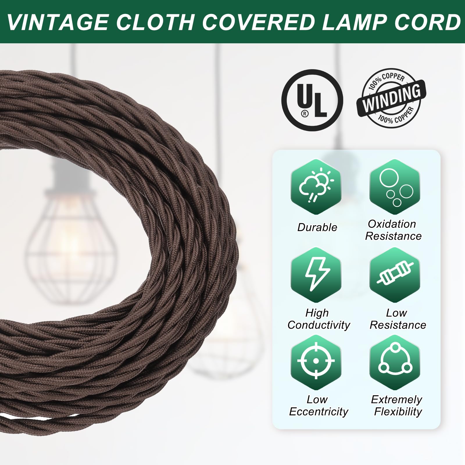 PATIKIL Fil Électronique 100 Ft Fil Tissé Recouvert De Tissu Marron Foncé
