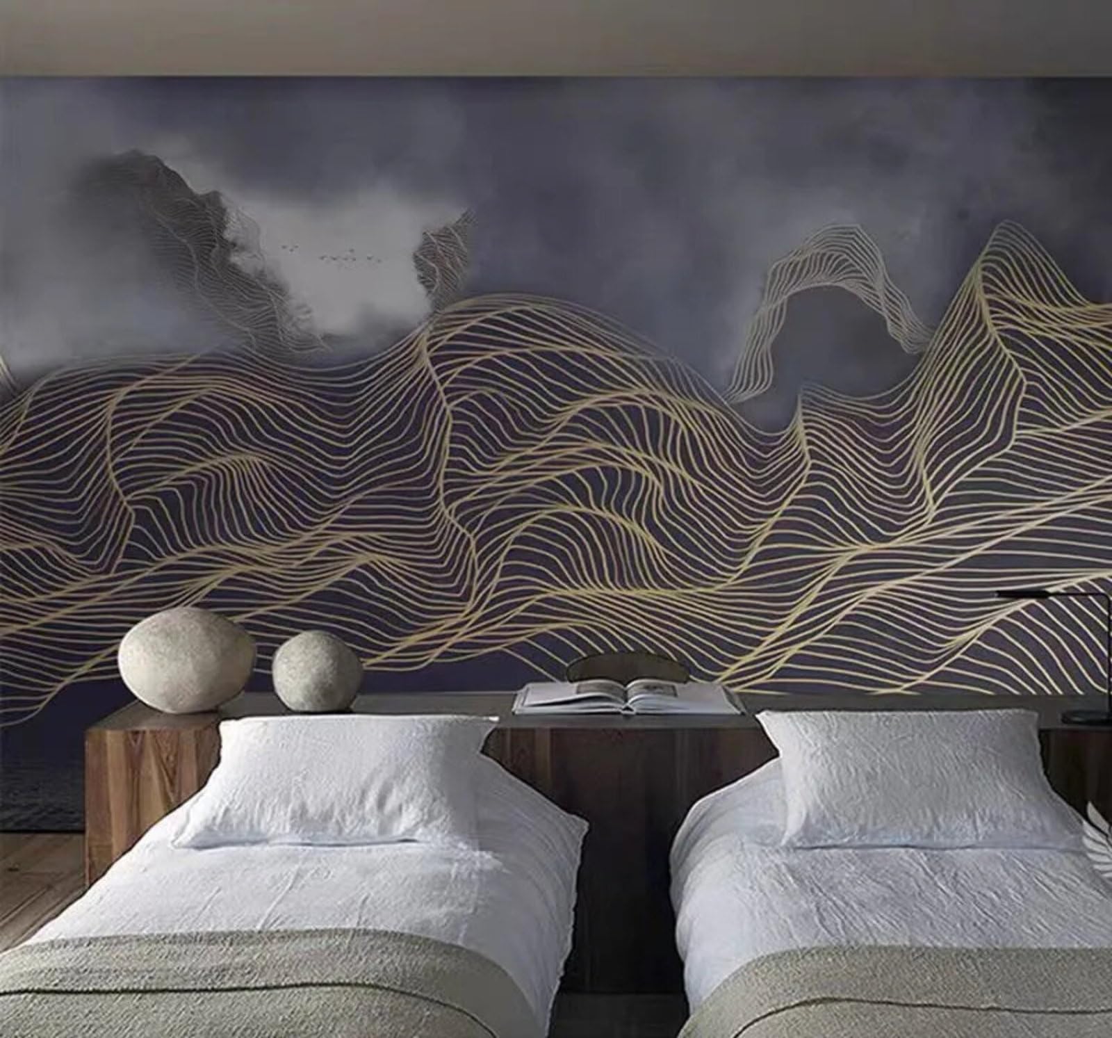 Abstract Retro Gold Lines Mountain Peaks 3D Wallpaper Easy Install Feature Office Living Room Sofa Bedroom TV Background Wall Decoration-150cm×105cm