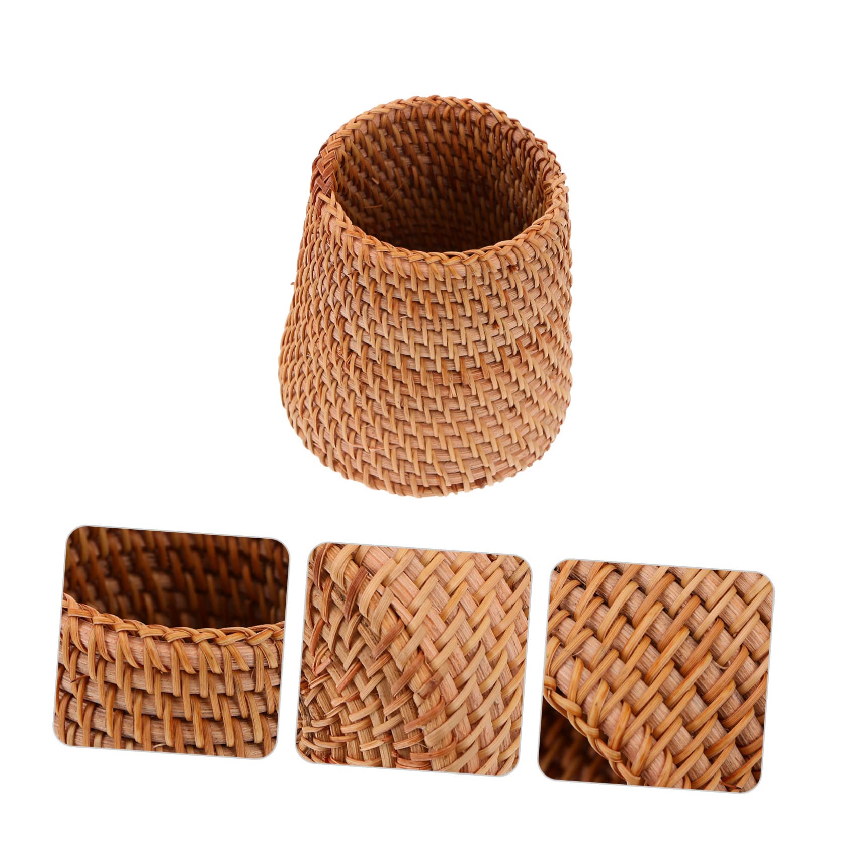 Tofficu 3piezas Cesta De Almacenamiento De Rattan Para Escritorio Portalápices De Diseño Compacto Organizador Multifuncional Para Oficina y Hogar Para Papelería y Cosméticos