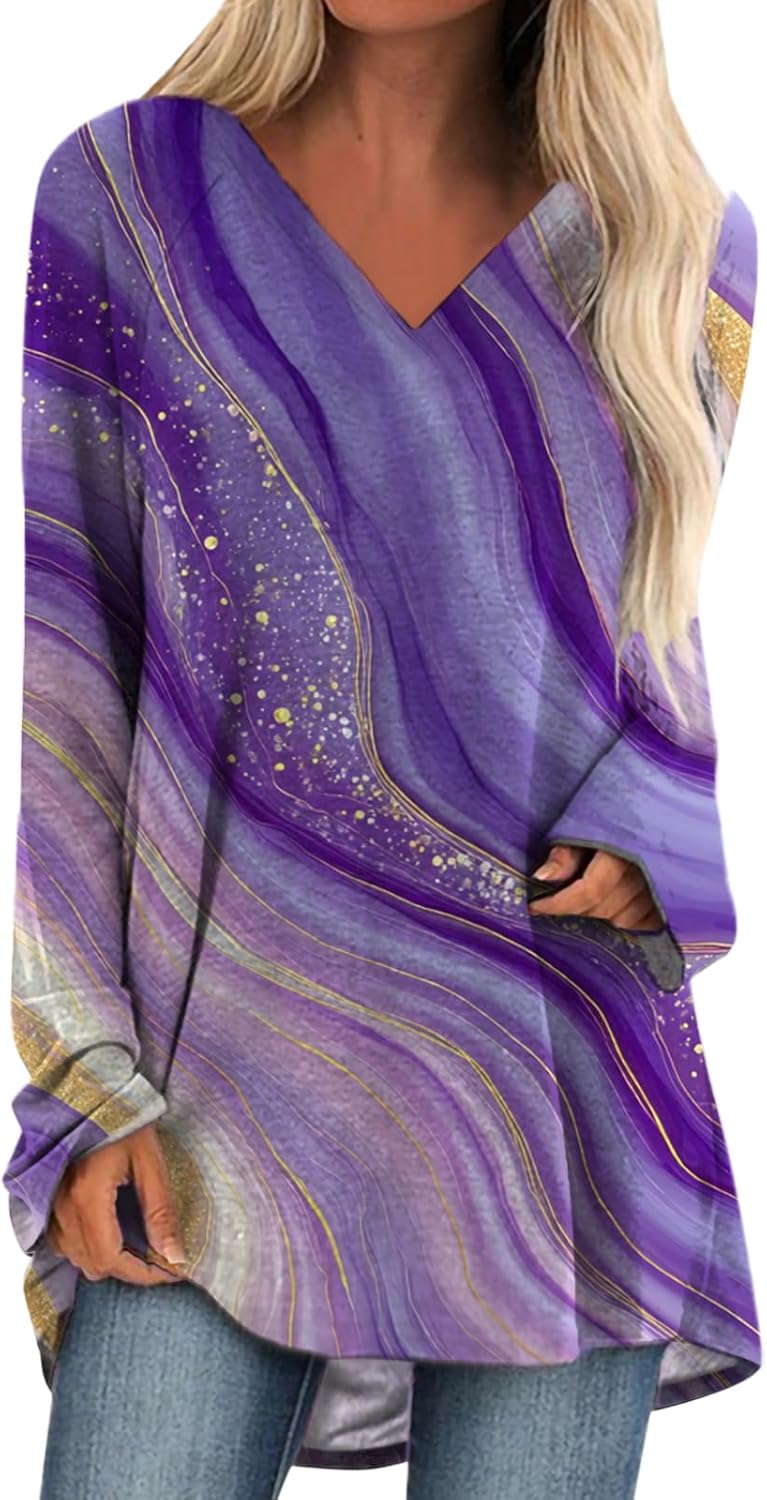 Mardi Gras Sweatshirt for Women Fancy Carnival Floral Print V Neck Pullover Tops Plus Size Spring Shirts