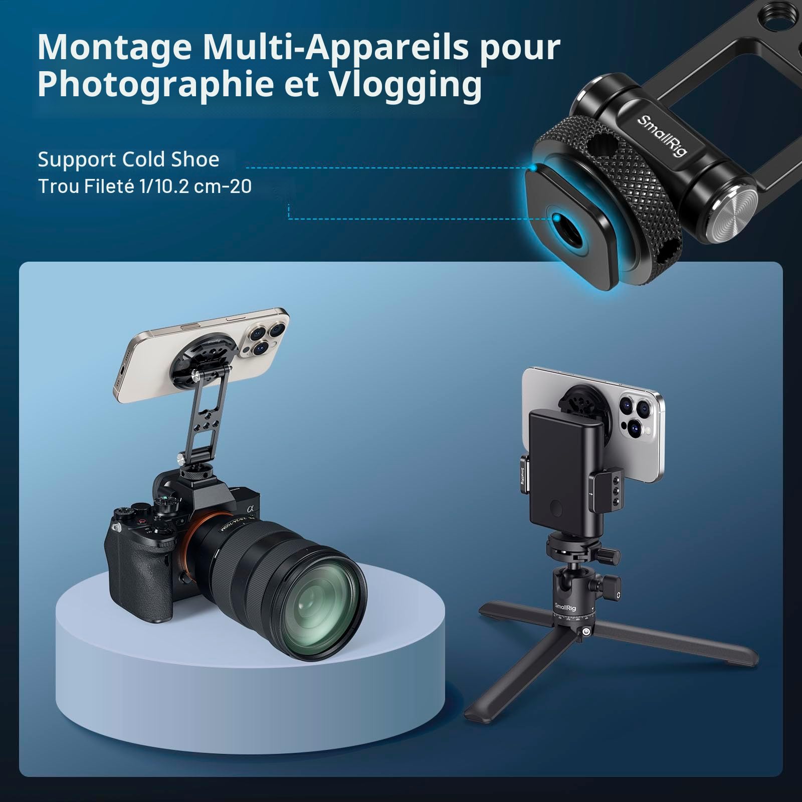 SMALLRIG Support magnétique de téléphone Portable en métal avec Griffe de Flash pour Adaptateur de trépied Magsafe - Adaptateur de trépied réglable et Rotatif pour iPhone, caméra de Surveillance
