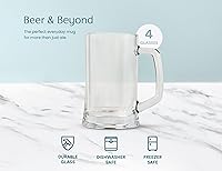 Vista 6 de KooK Beer Mugs, Glasses Set of 4, 12.7 Oz, Clear Large Mugs, Gift for Men, With Handles, Large Drinking Cups for Tea, Coffee, Root Floats