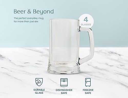 Miniatura 5 de KooK Tazas de cerveza, juego de 4, 12.7 onzas, tazas grandes transparentes, regalo para hombres, con asas, tazas grandes para té, café, flotadores