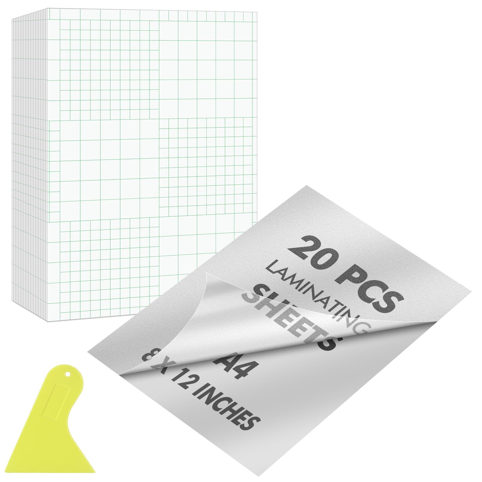 Poeland 20 Pcs Self Adhesive Matte Laminating Sheets A4, 8 x 12 Inches, Matt Finish with a Scraper, No Machine Self Sealing Matte Laminate Sheets for Card, Photo, Sticker Paper