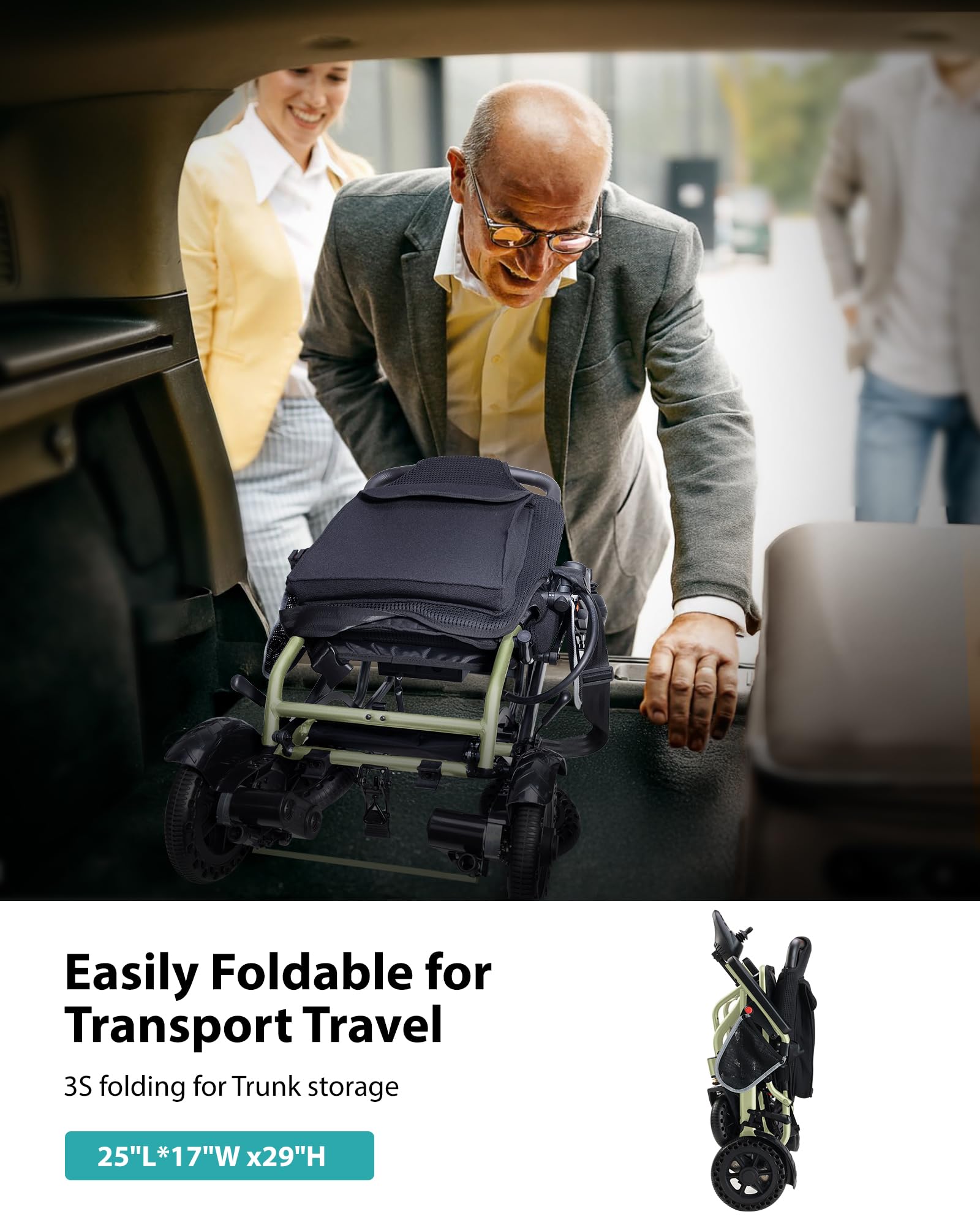 Fauteuil roulant électrique léger pliable pour adultes et personnes âgées - Environ 15 kg - Convient pour l'avion - Charge maximale : 150 kg - Portée jusqu'à 24 km - Moteur 360 W - Portable pour les