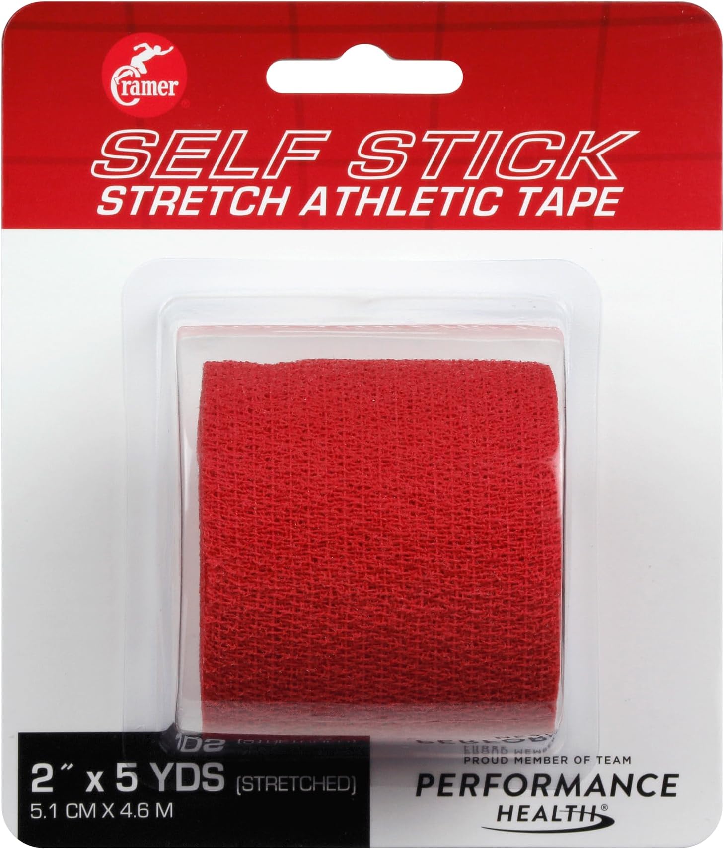 Cramer Eco-Flex Self-Stick Stretch Tape, Red, 2" x 5 yd, Cohesive Athletic Bandage Wrap, Athletic Trainer Flexible Sports Tape, Easy Tear Vet Wrap for Pets, Self Adhesive Bandage Roll, 5 Yards