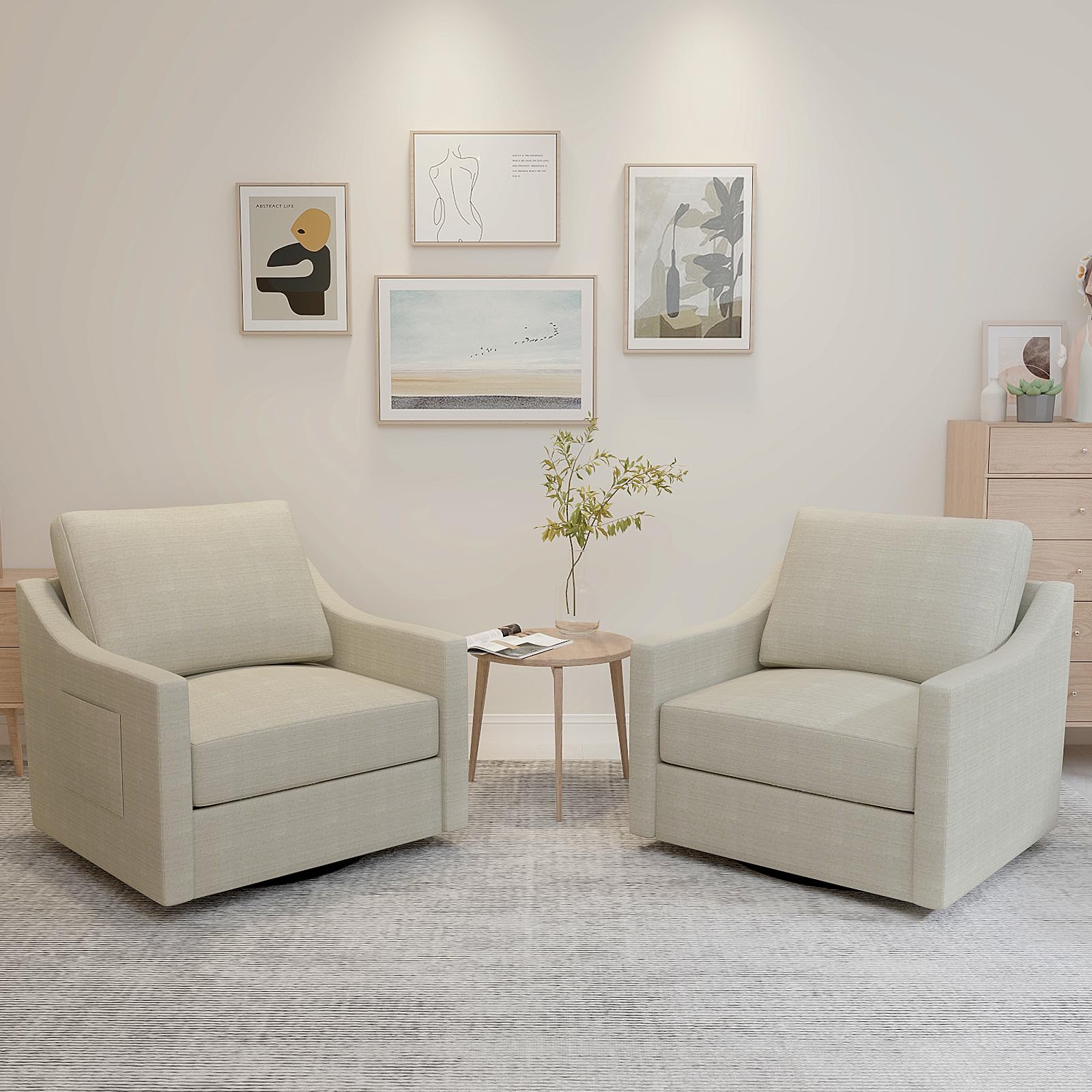 Swivel Accent Chair Set of 2,360° Big Armchair Modern Living Room Chairs  Comfy Cushions,Large Capacity Home Office Desk Chairs for Small Space as